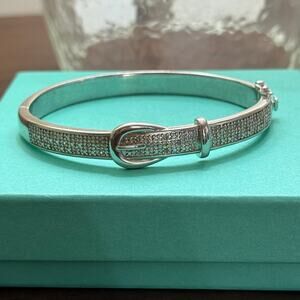 Emulous .25CTW Round White Diamond Simulant Bangle Buckle Style Bracelet Sz 7